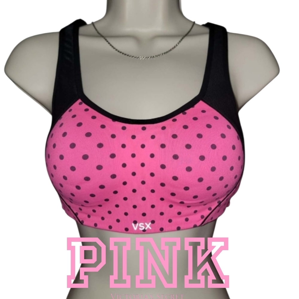 VSX Black and Pink Polka Dot Push-Up Sports Bra